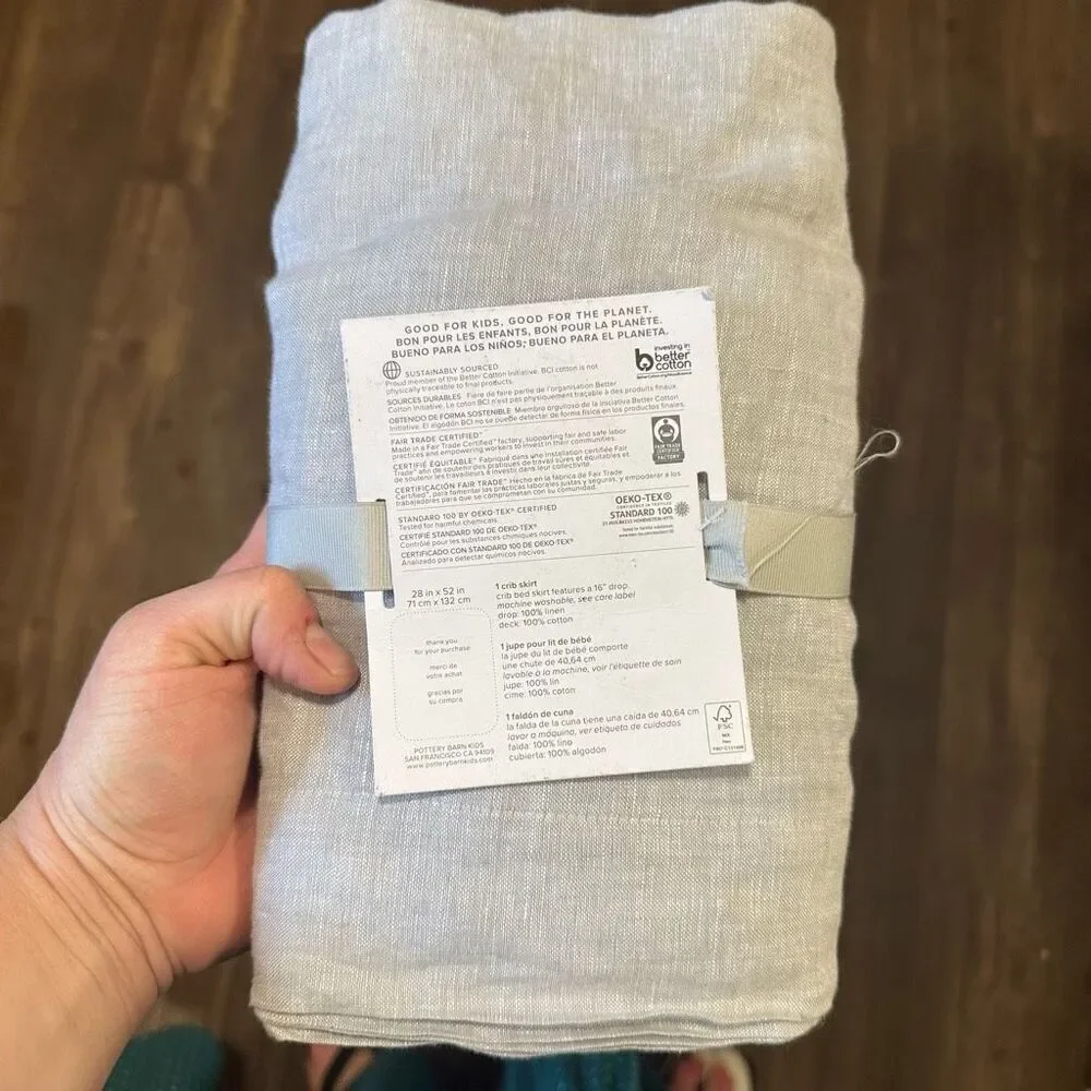 Pottery Barn gray European linen 28x52 inch crib skirt